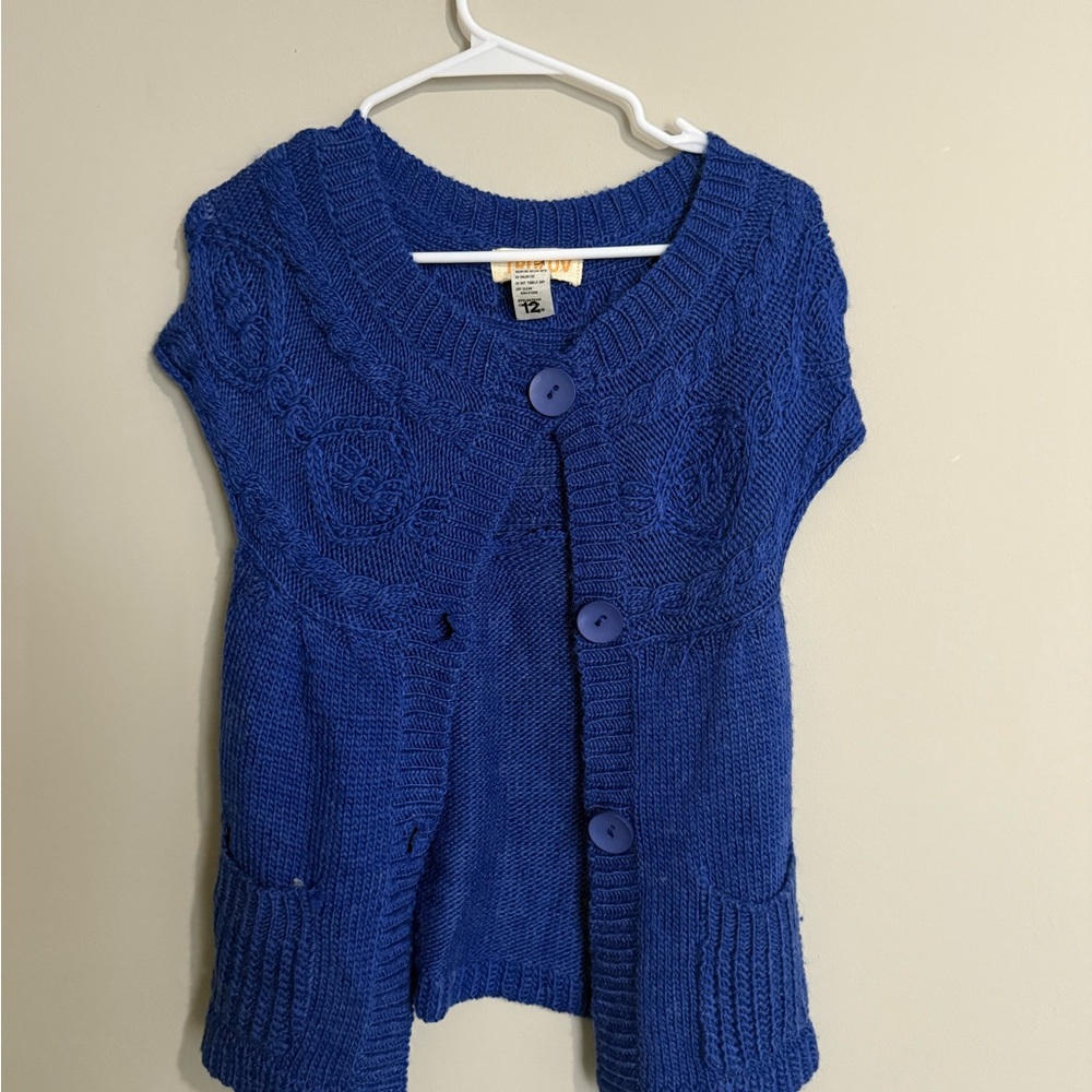 Royal Blue V-Neck Cardigan Sweater with Ribbed Detailing